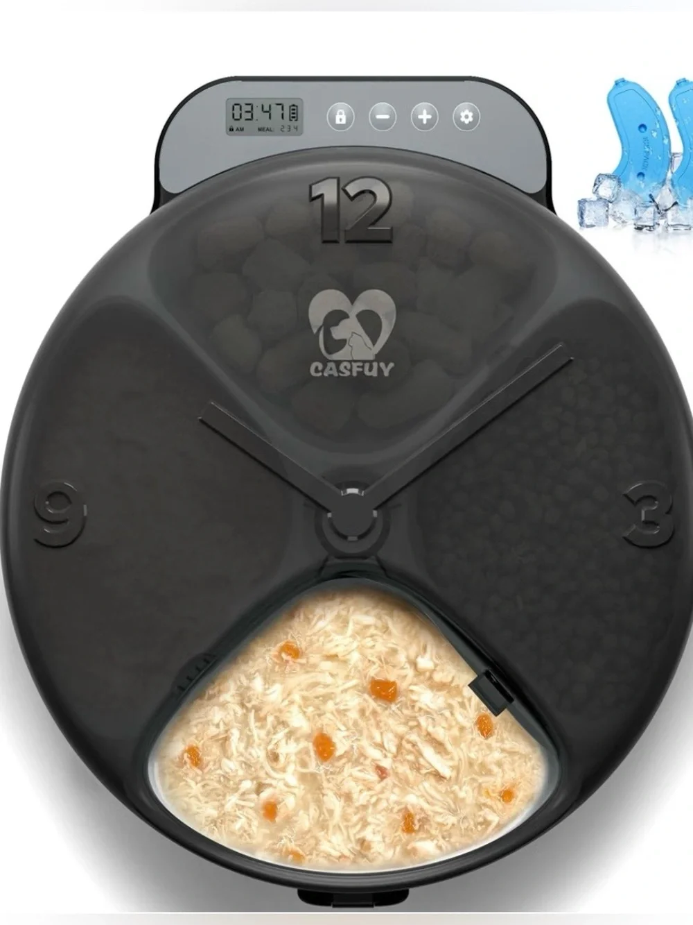 Casfuy Automatic Cat/Dog Feeder - Battery Operated 4-Meal Dispenser for Wet/Dry